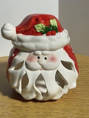 Ceramic HoHoHo Tealight Candle Holder Santa Claus Christmas Holiday Decor